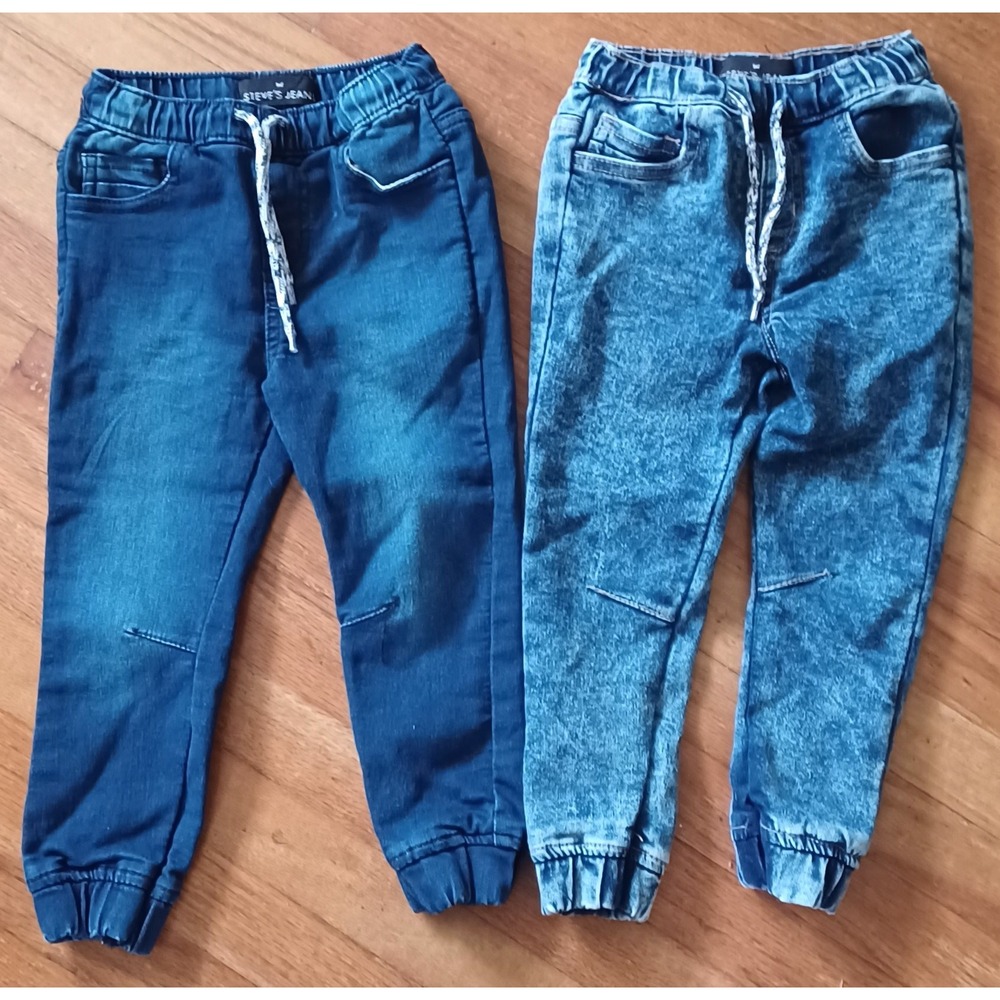 Lot of 2 Steve's Jeans Jogger Pants Boys 3T Blue Acid Wash Dark Wash  SV42K63MLN